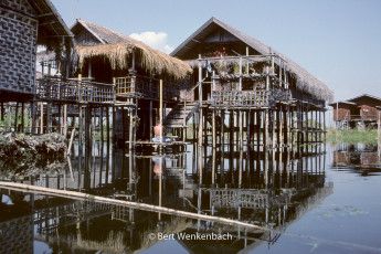 The houses are interconnected with footbridges forming a small community