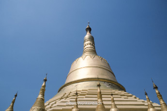 The gold plated top of the Shwemawdaw Pagoda in Bago